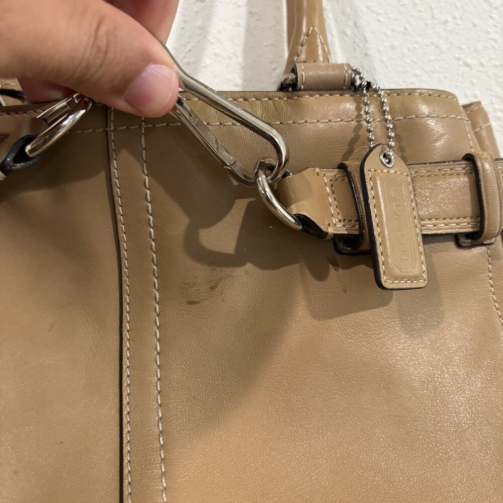 Vtg Coach‎ Hampton Smooth Leather Satchel Shoulder Bag Handbag F11199 Tan Silver - Picture 3 of 13